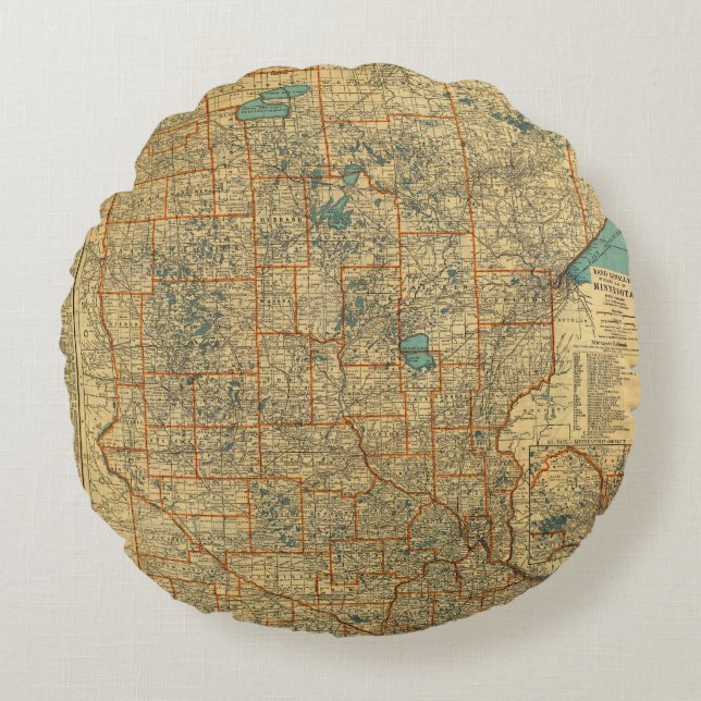 Minnesota-Straßenkarte Rundes Kissen (Vorderseite)