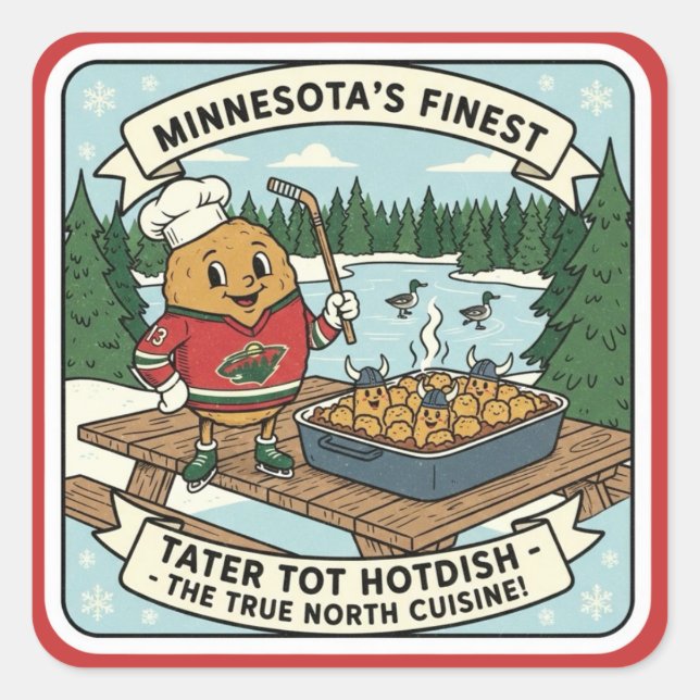 Minnesota Tater Tot Hotdish Retro Mascot Sticker (Vorderseite)
