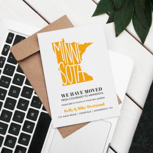 MINNESOTA Wir haben neue Adresse Neue Zuhause vers Postkarte (MINNESOTA MAP IN YELLOW OR ANY COLOR TO ANNOUNCE MOVING OR RELOCATION)