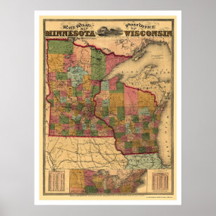 Minnesota & Wisconsin Eisenbahn Karte 1871 Poster
