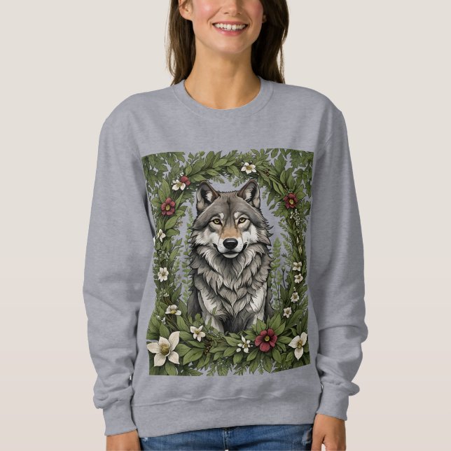 Minnesota Wolf umgeben von Ladys Slipper-Blume Sweatshirt (Vorderseite)