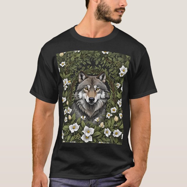 Minnesota Wolf umgeben von Ladys Slipper-Blume T-Shirt (Vorderseite)