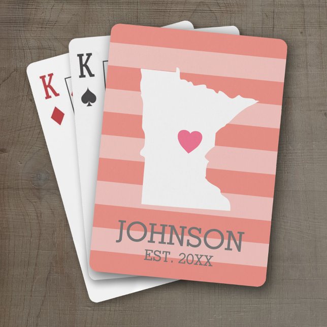 Minnesota Zuhause Staat Stadtkarte - Custom Weddin Spielkarten (Personalized Playing Cards with a State Map, Movable Heart and Name)