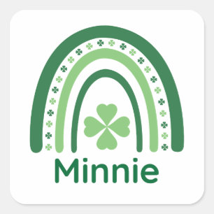 Minnie Name Clover Boho Regenbogen Quadratischer Aufkleber