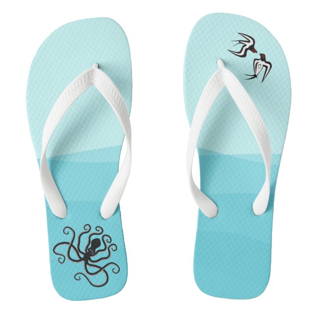 Minoan Style Seascape Octopus & Swallows Dreh Flop Flip Flops (Fußbett)