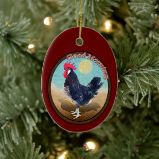 Minorca Rooster Guten Morgen Vintages Oval Keramik Ornament