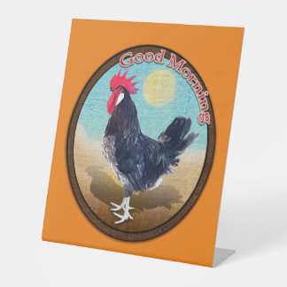 Minorca Rooster Guten Morgen Vintages Oval Sockelschild