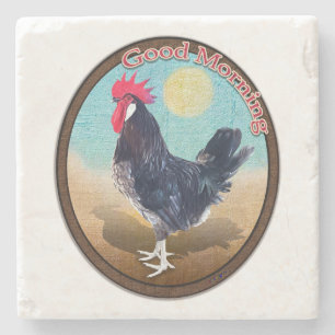 Minorca Rooster Guten Morgen Vintages Oval Steinuntersetzer