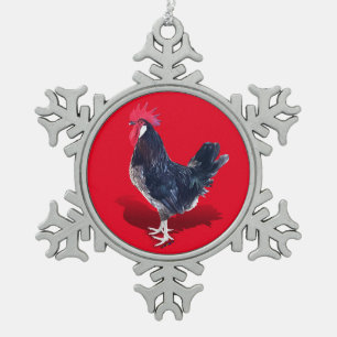 Minorca Rooster Schneeflocken Zinn-Ornament