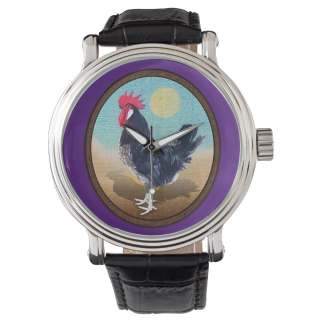 Minorca Rooster Vintag Oval Armbanduhr (Vorderseite)
