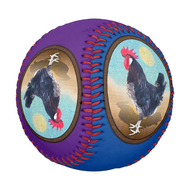 Minorca Rooster Vintag Oval Baseball (Schrägansicht)