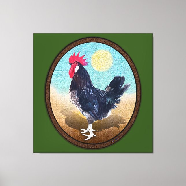 Minorca Rooster Vintag Oval Leinwanddruck (Vorderseite)