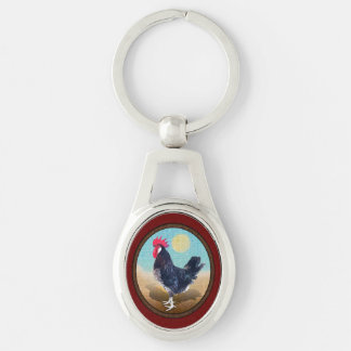 Minorca Rooster Vintag Oval Schlüsselanhänger
