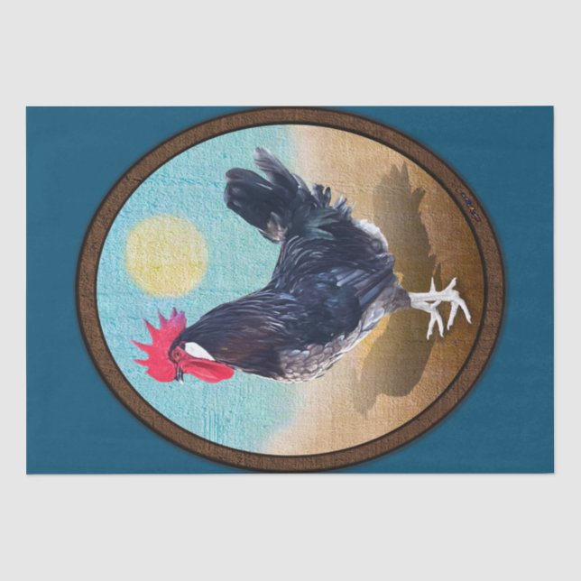 Minorca Rooster Vintag Oval Seidenpapier (Vorderseite)
