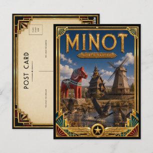 Minot North Dakota Vintage Art Deco Golden Age Postkarte