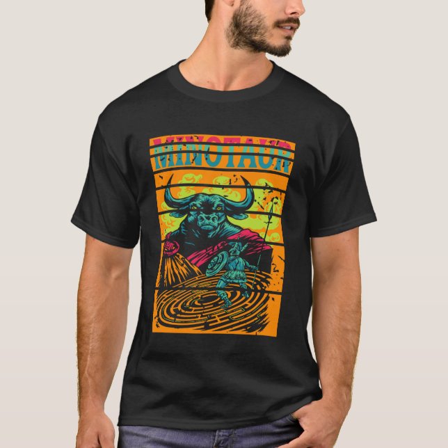 Minotaurus Labyrinth Kampf Griechischer Krieger An T-Shirt (Vorderseite)