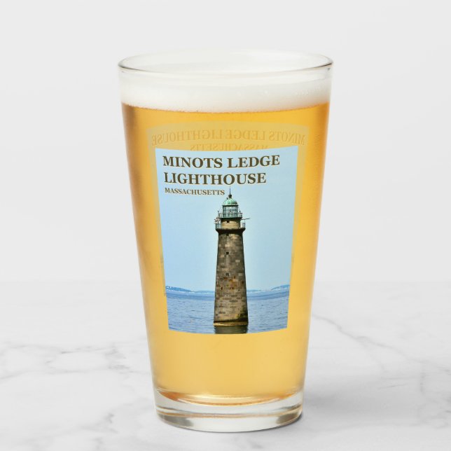 Minots Ledge Leuchtturm, Massachusetts Pint Glass Glas (Vorne (Gefüllt))