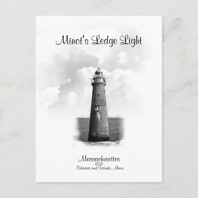 Minot's Ledge Light - Massachusetts Postkarte (Vorderseite)