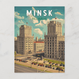 Minsk Belarus Illustration Reise Kunst Vintage Postkarte