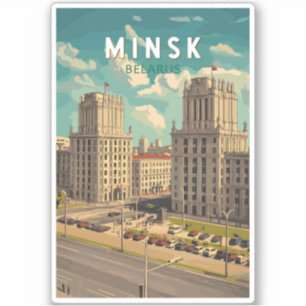 Minsk Belarus Illustration Reisen Kunst Vintag Aufkleber