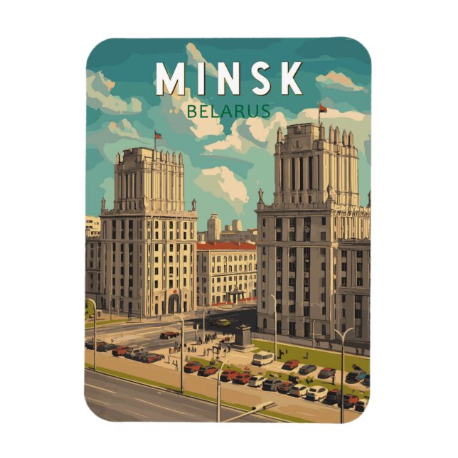Minsk Belarus Illustration Reisen Kunst Vintag Magnet (Vertikal)