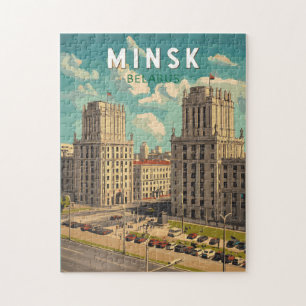 Minsk Belarus Illustration Reisen Kunst Vintag Puzzle