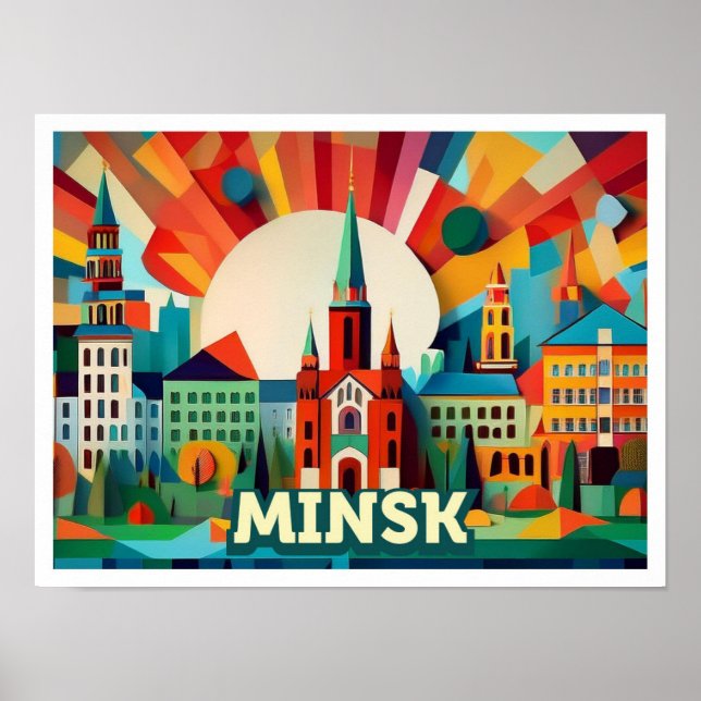 Minsk Belarus Reisen künstlerisch farbenfroh Poster (Vorne)