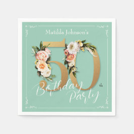 Mint 50. Geburtstag Gold Floral Vintag Glamour Serviette