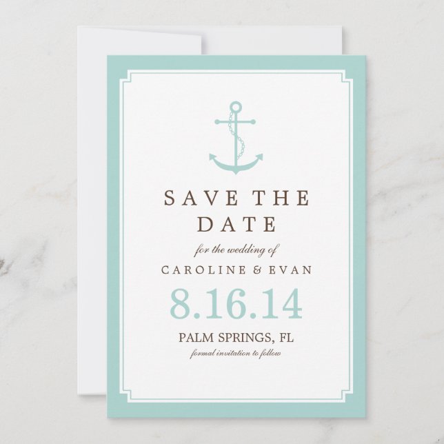 Mint Anchor Wedding Save the Date (Vorderseite)