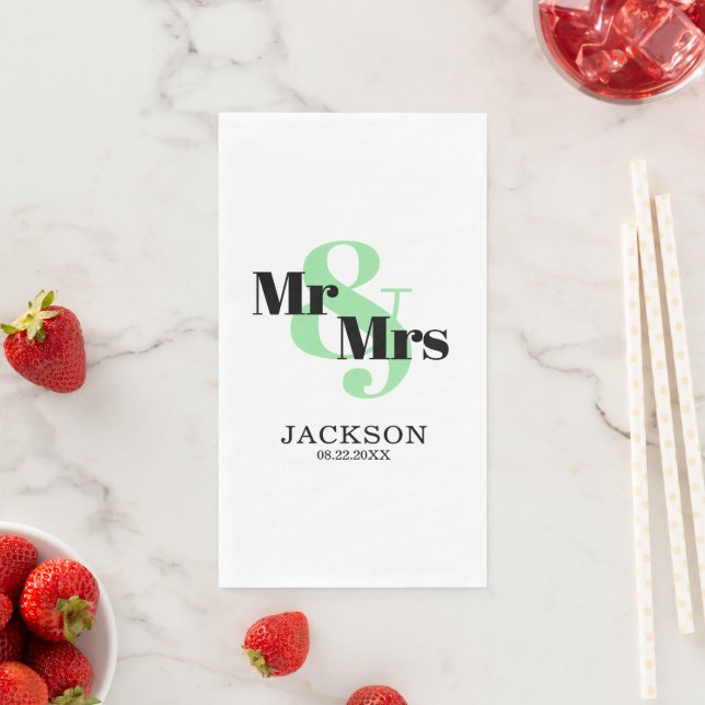 Mint and Black Mr & Mrs. Wedding Serviette (Beispiel)