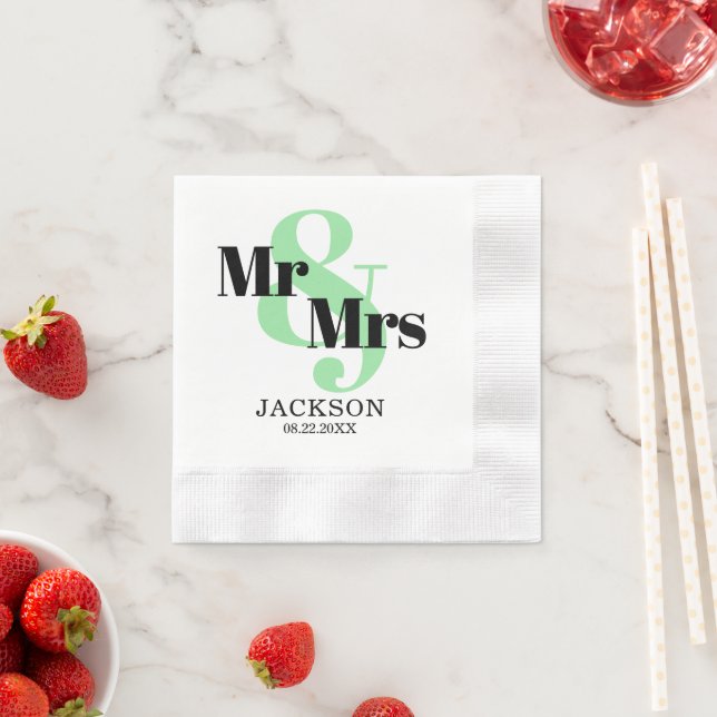Mint and Black Mr & Mrs. Wedding Serviette (Beispiel)