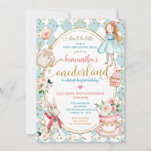 Mint and Blue Alice Tee Party zum Geburtstag Einladung