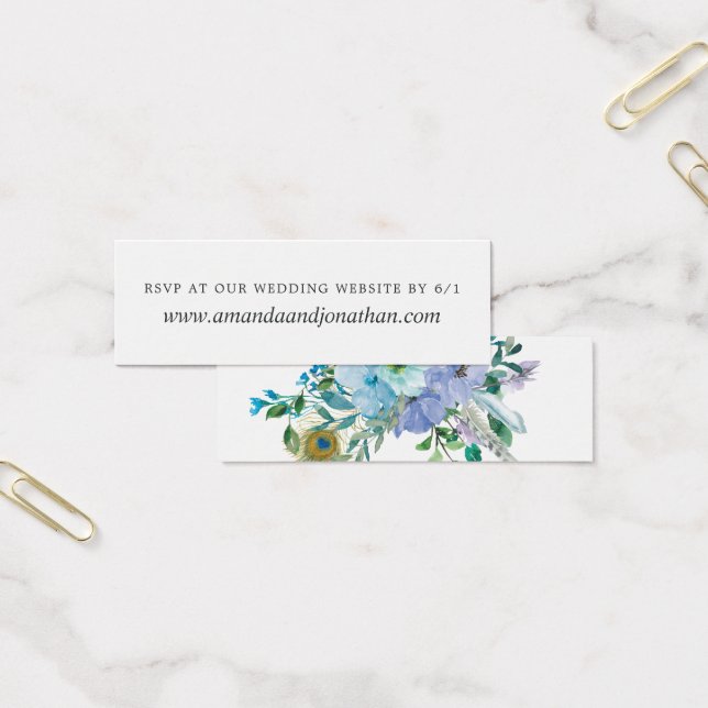 Mint and Blue Watercolor Boho Floral Wedding RSVP (Büro)