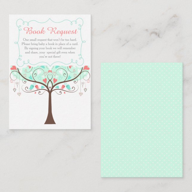 Mint and Coral Floral Baby Shower Book Request Begleitkarte (Vorne/Hinten)