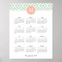 Mint and Coral Ikat Muster 2017 Kalender