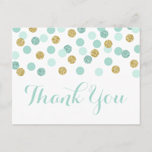 Mint and Gold Baby Dusche Danke Postcard Postkarte