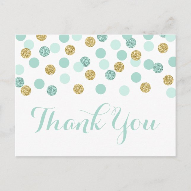 Mint and Gold Baby Dusche Danke Postcard Postkarte (Vorderseite)