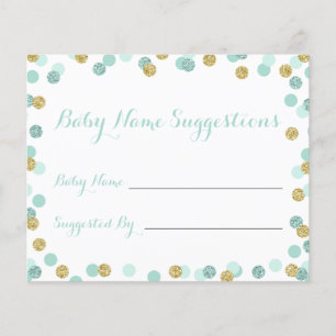 Mint and Gold Baby Dusche Name Suggestion Cards