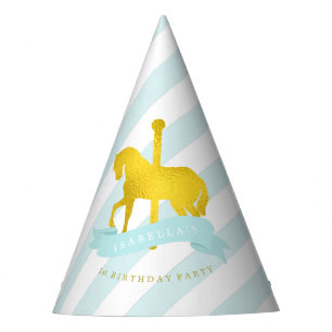 Mint and Gold Carousel Horse Girl's Birthday Partyhütchen