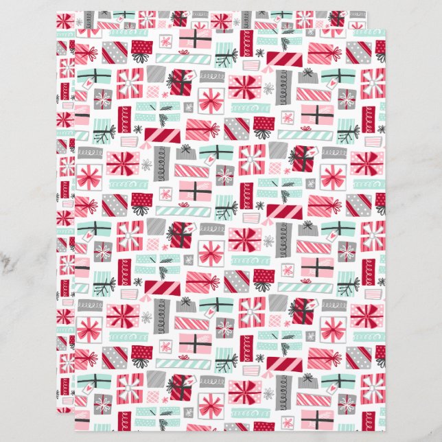 Mint and Red Christmas präsentiert Scrapbook Paper (Vorne/Hinten)
