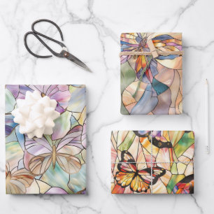 Mint Aqua Blue Lila Schmetterlinge Geschenkpapier Set