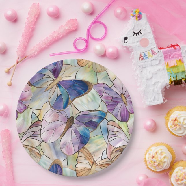 Mint Aqua Blue Lila Schmetterlinge Pappteller (Party)