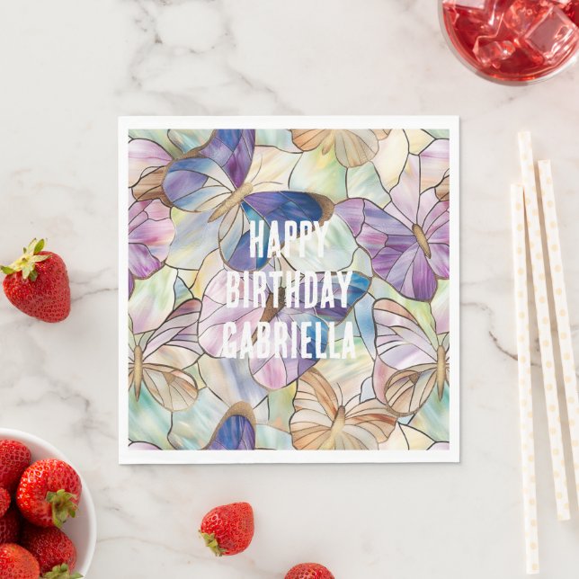 Mint Aqua Blue Lila Schmetterlinge Serviette (Beispiel)