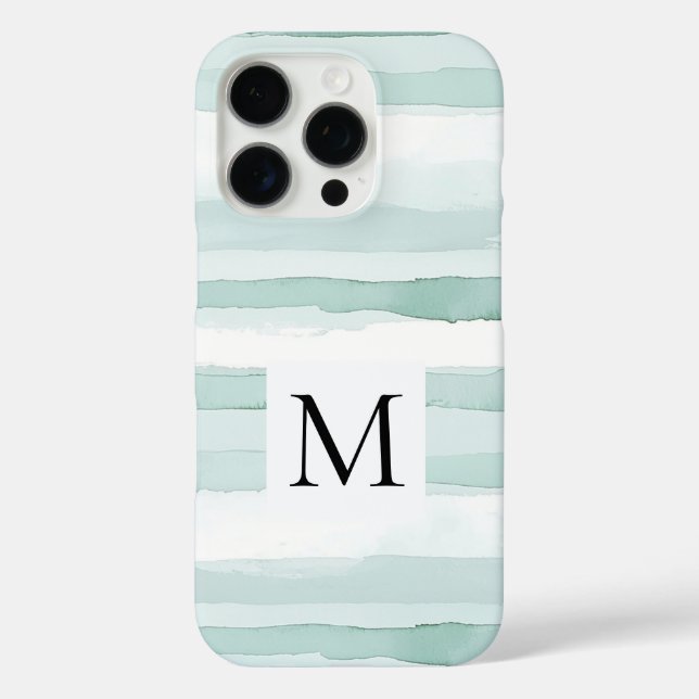 Mint Aqua Blue White Stripes Monogram  Case-Mate iPhone Hülle (Rückseite)