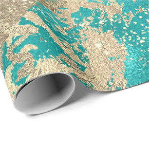 Mint Aqua Champaigne Gold Marble Metallic Strokes Geschenkpapier