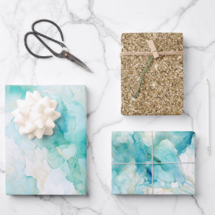 Mint Aqua Glam Elegante Geschenkpapier Set