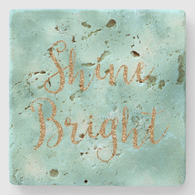 Mint Aqua Gold Glitzer Shine Steinuntersetzer (Vorderseite)