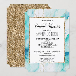 Mint Aqua Gold Tinte Marmor Einladung