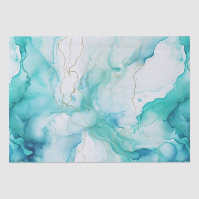 Mint Aqua Gold Tinte Marmor Seidenpapier (Vorderseite)