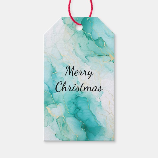 Mint Aqua Pearl Gold Marmor Geschenkanhänger (Vorderseite)